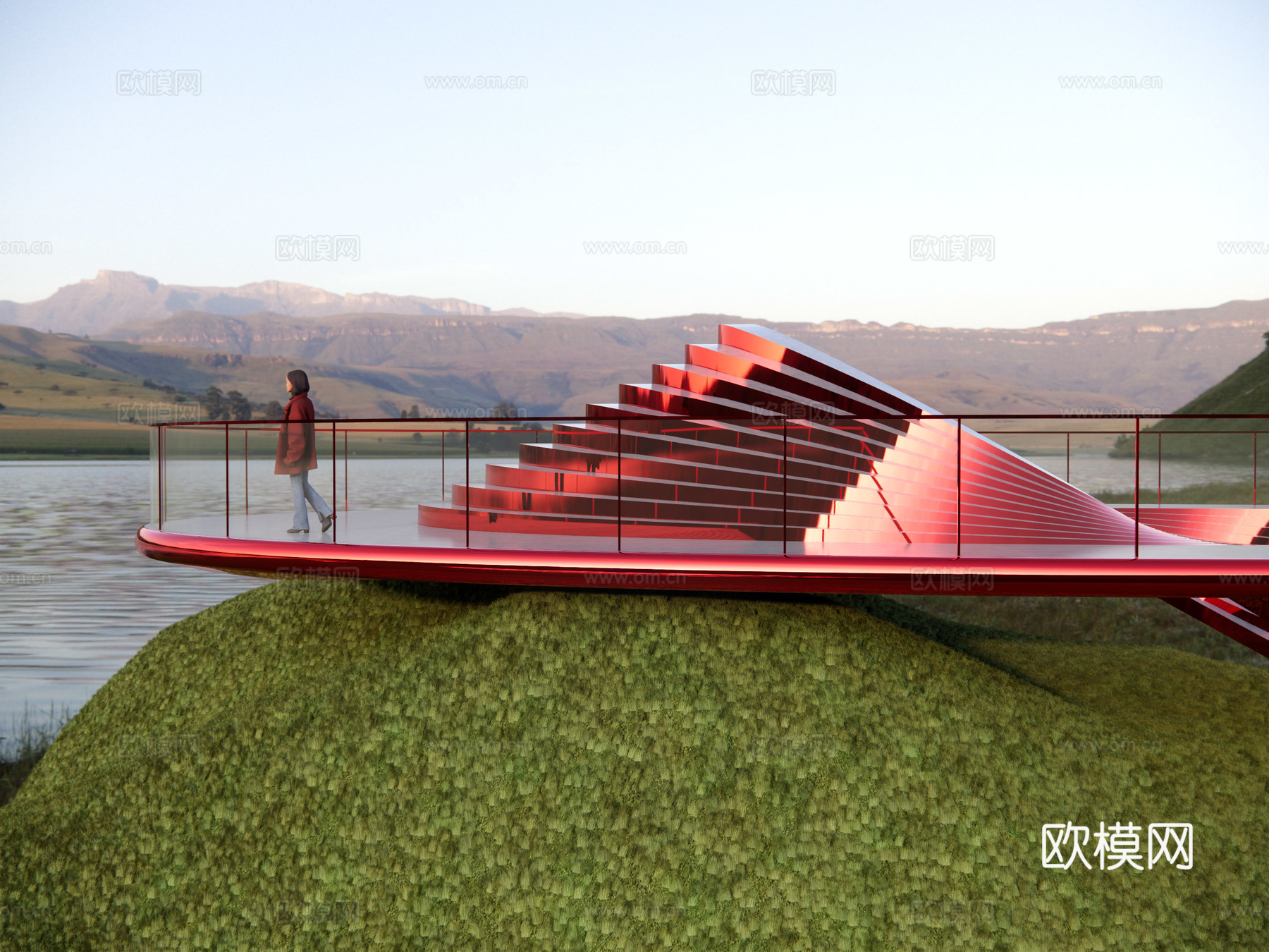 大地景观艺术挑台 山顶眺望平台 景观构筑物 景观挑台su模型