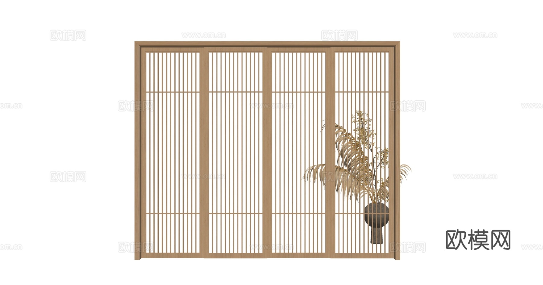 新中式移门推拉门 屏风隔断 木格栅 装饰隔断su模型