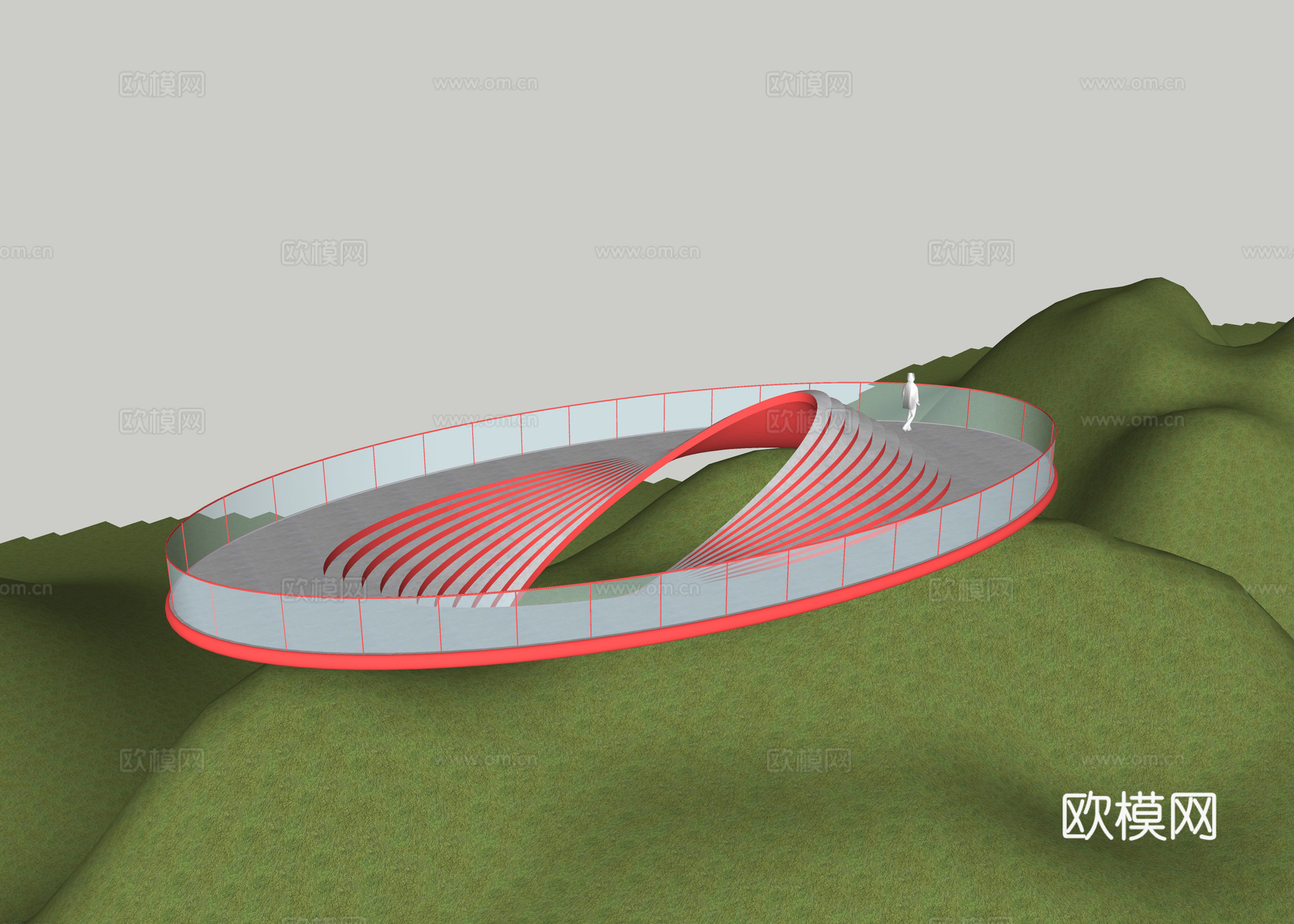 大地景观艺术挑台 山顶眺望平台 景观构筑物 景观挑台su模型