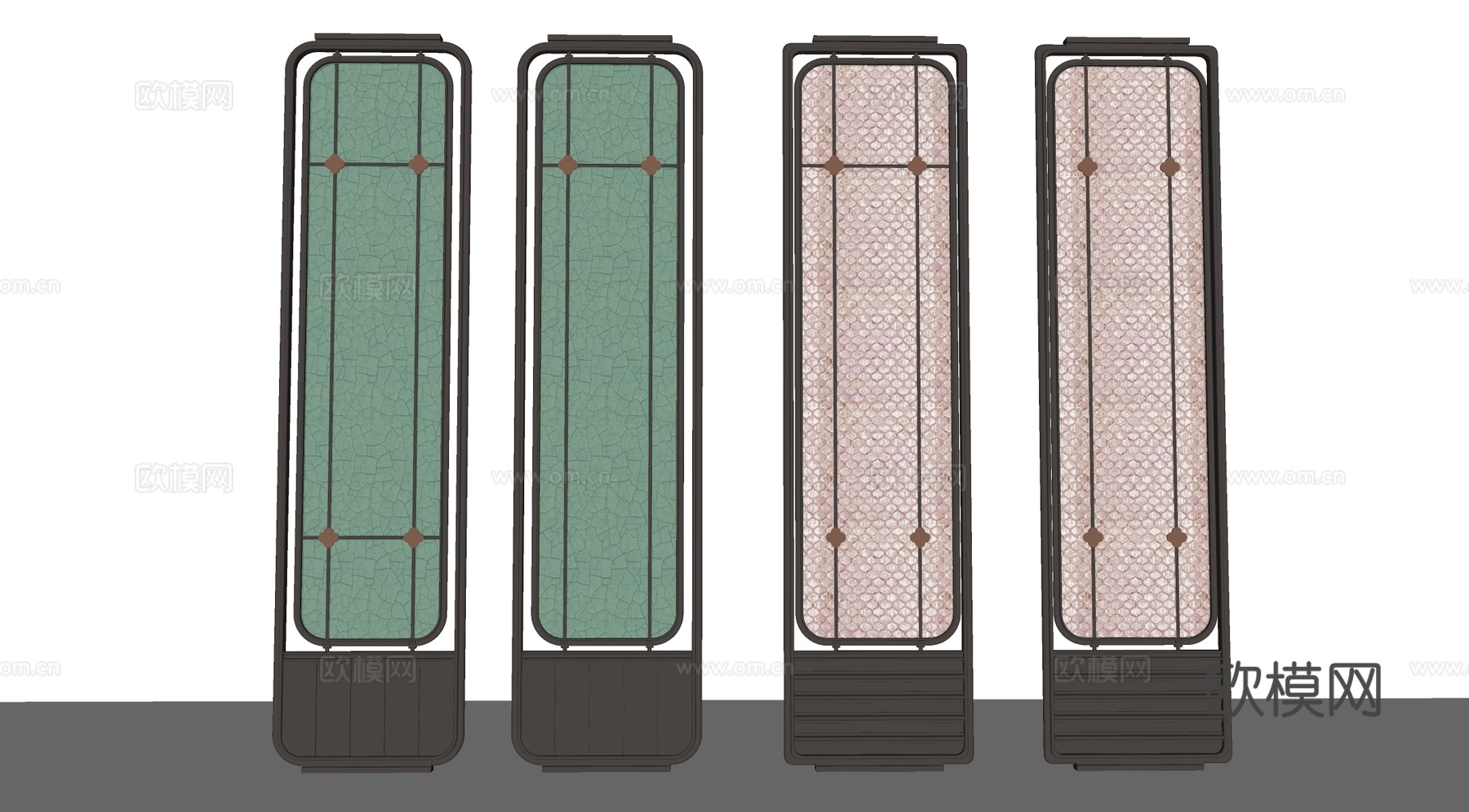 CCD酒店屏风 格栅屏风 现代玻璃屏风 夹丝玻璃屏风 隔断组su模型