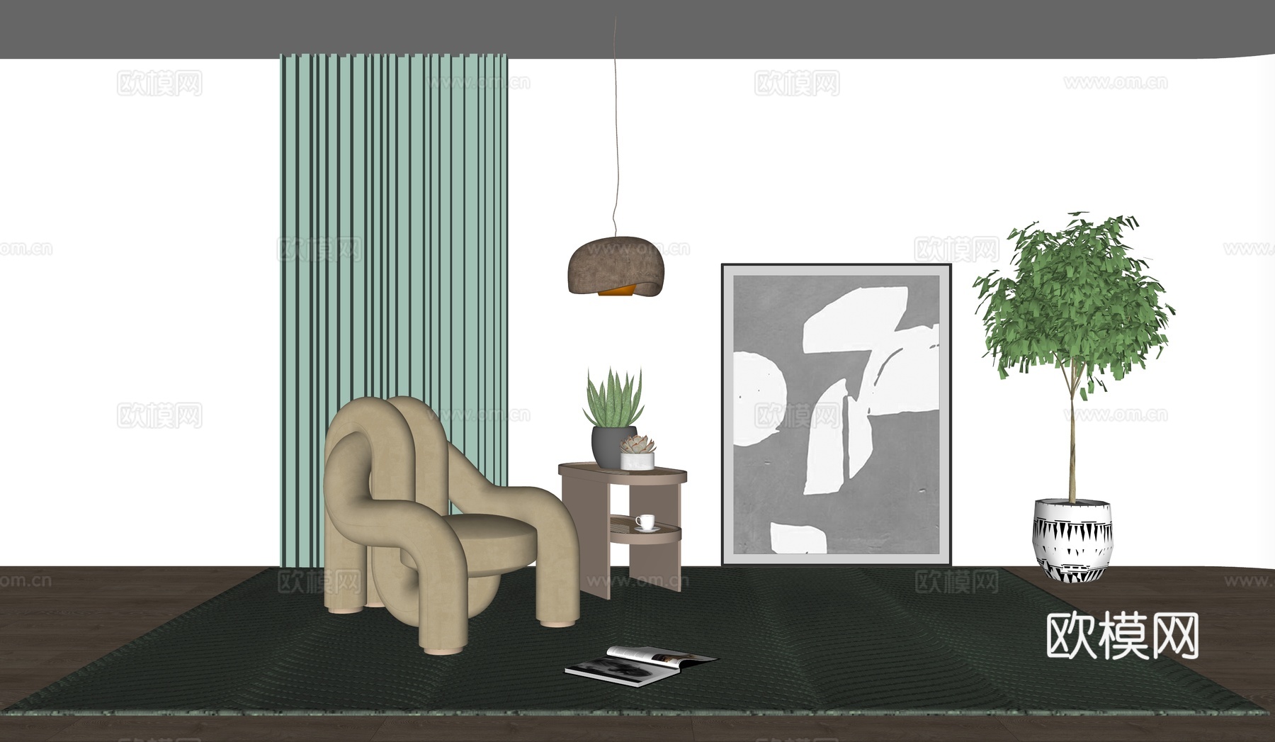 奶油现代单人沙发_布艺沙发_云朵沙发_儿童沙发su模型