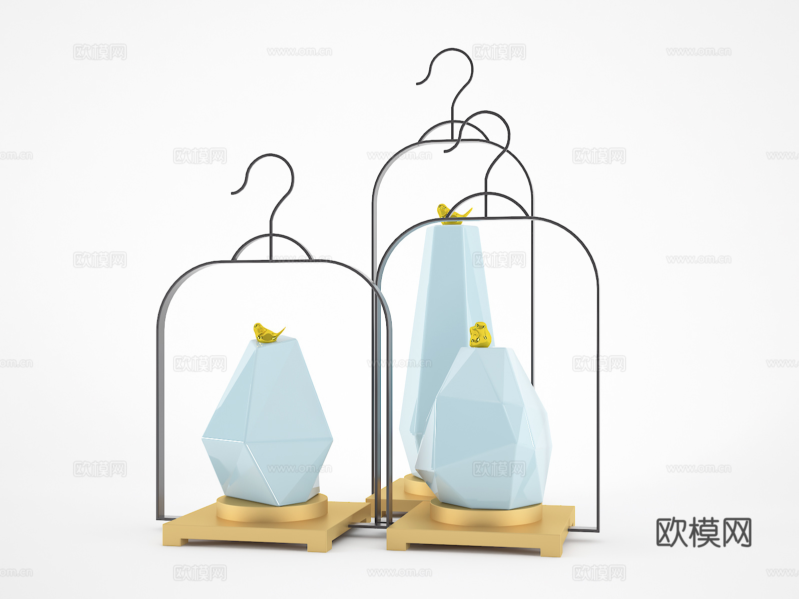 新中式摆设 小鸟摆设 鸟笼3d模型下载