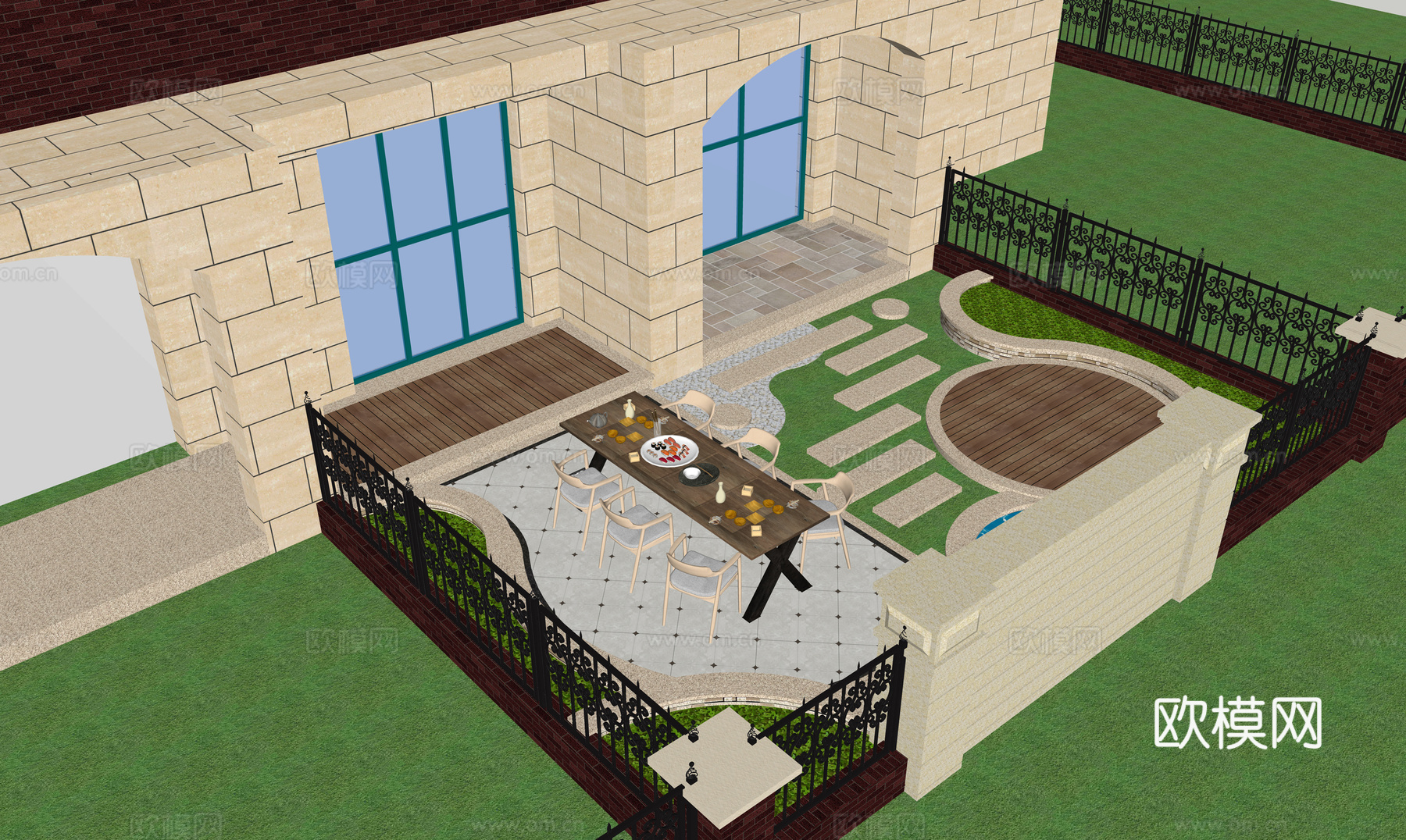 欧式庭院花园su模型
