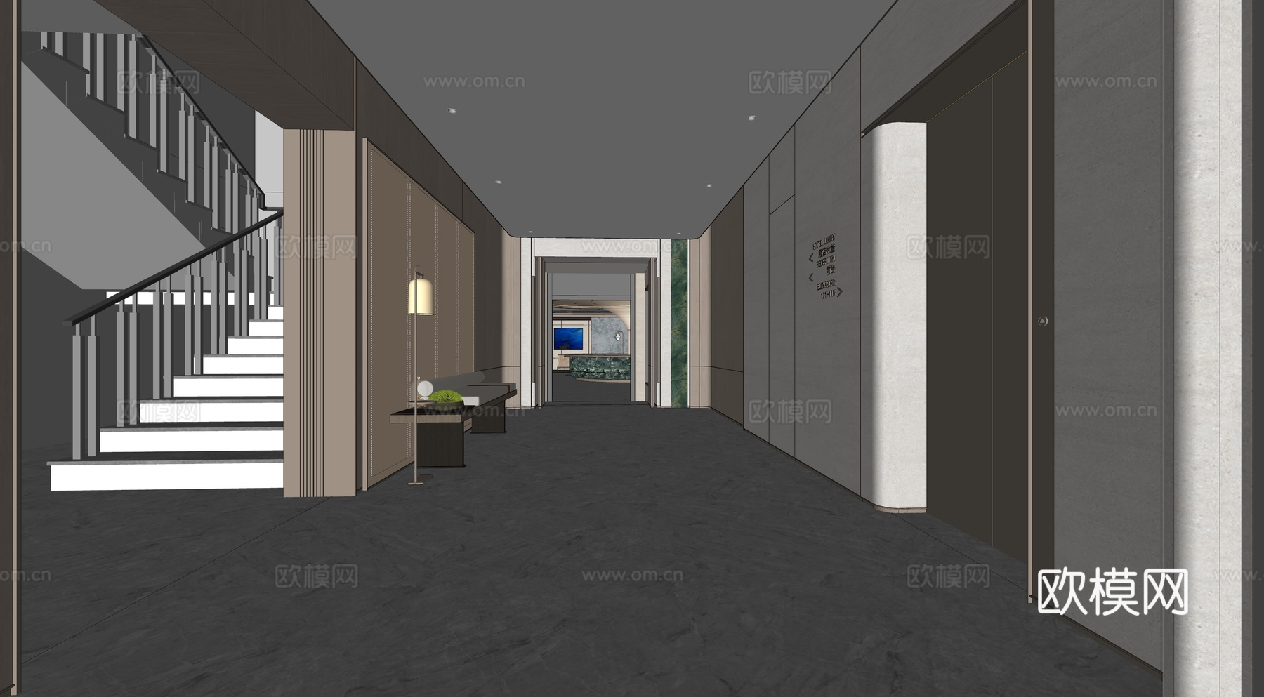 酒店 电梯厅 现代su模型