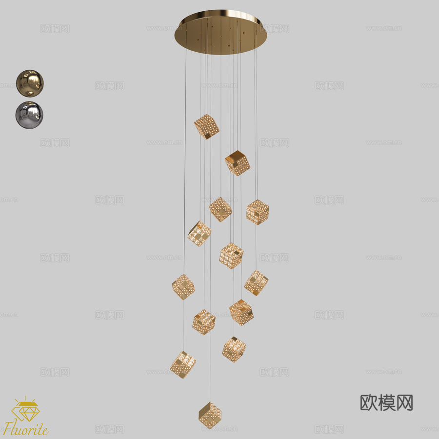 优雅萤石瀑布吊灯 (OM)3d模型下载
