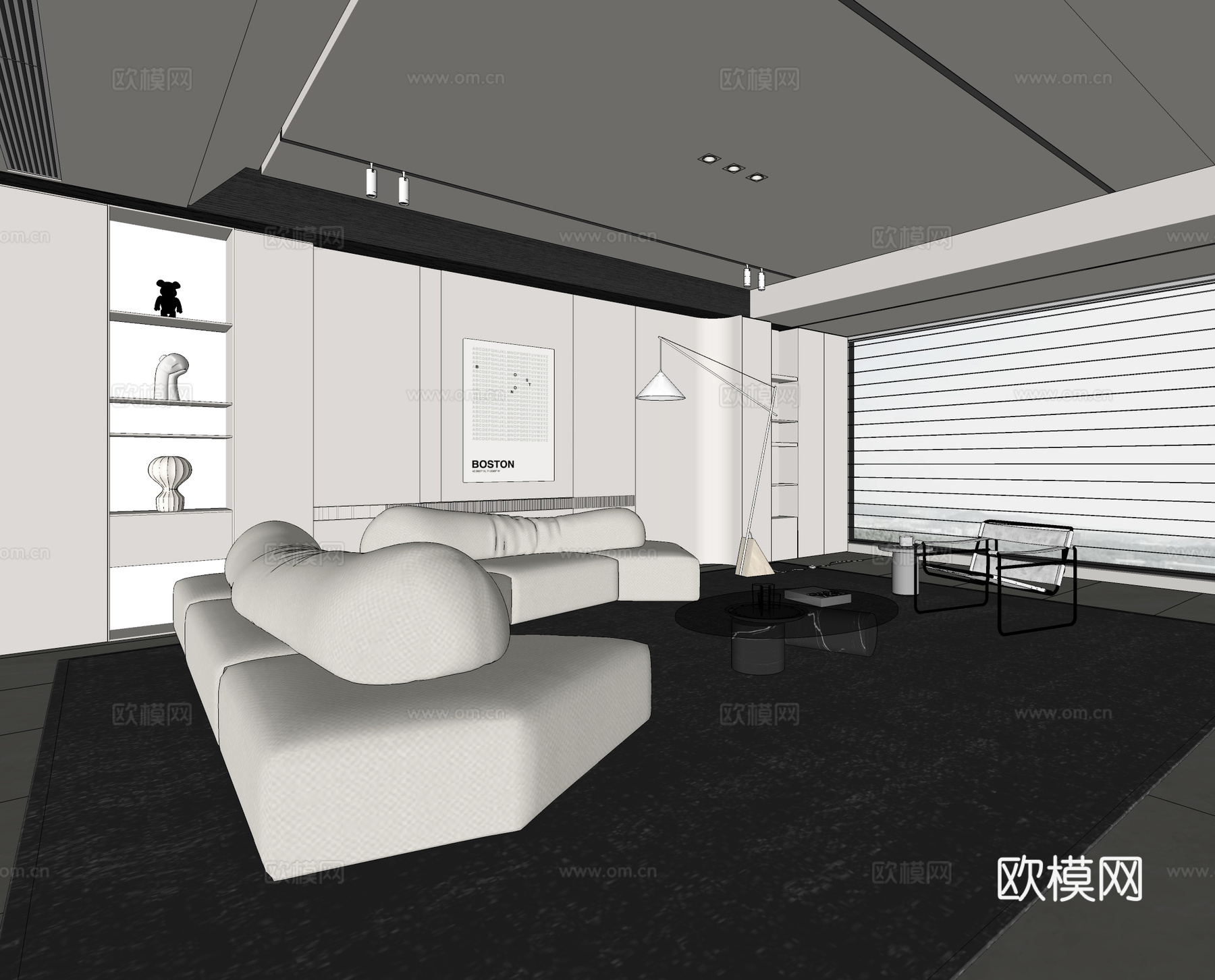 极简客厅 极简客厅 组合沙发su模型