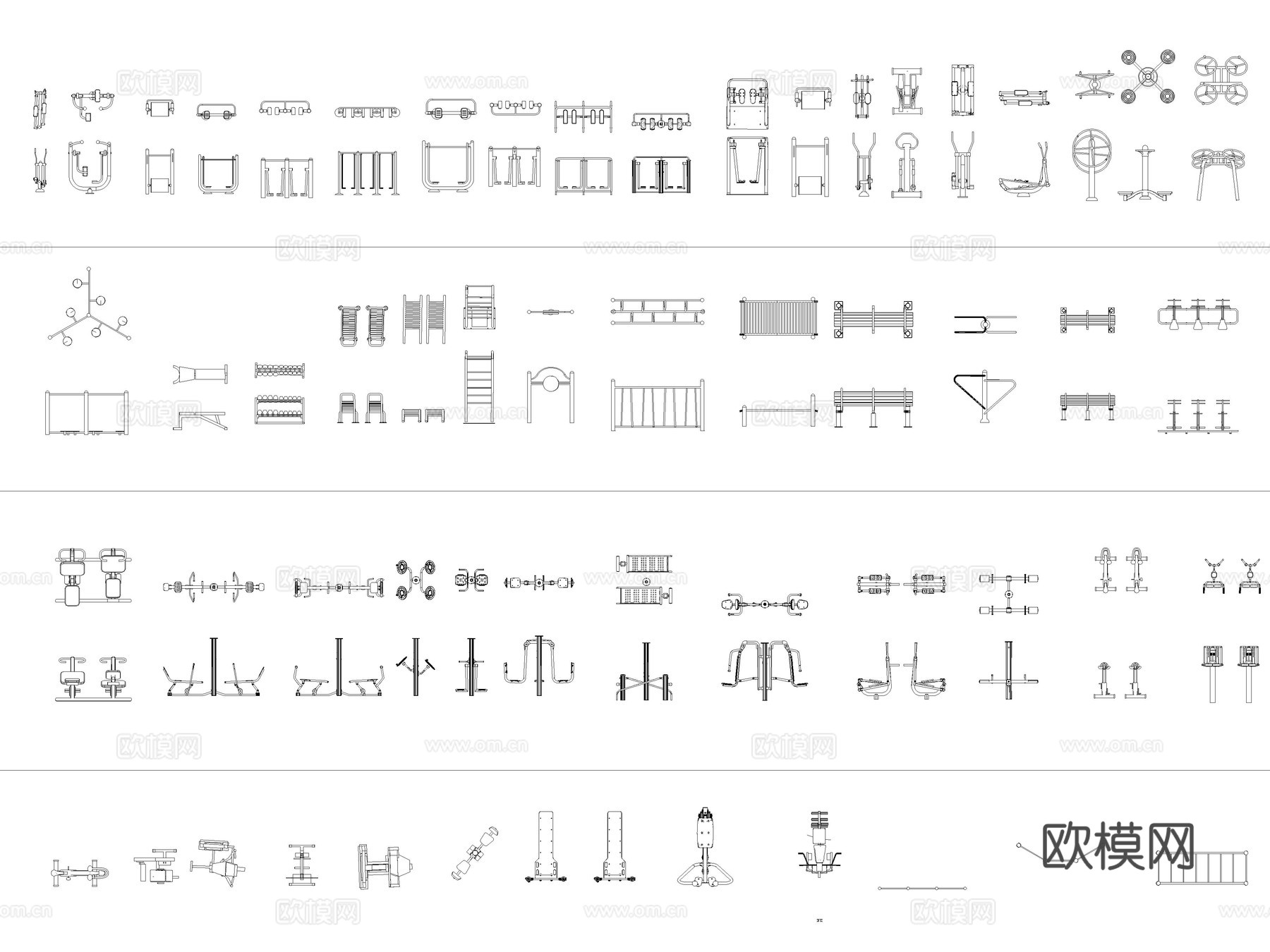 2026年最新室外健身器材太空漫步机扭腰器CAD图库cad施工图