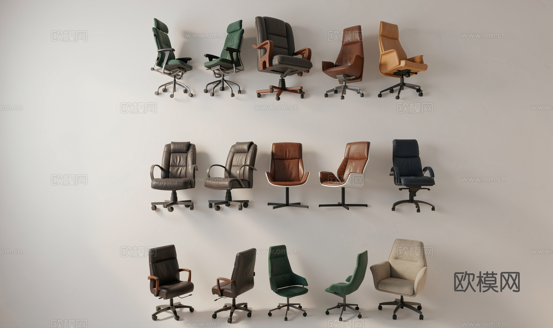 现代办公椅_老板椅_扶手椅_办公椅_有滑轮su模型