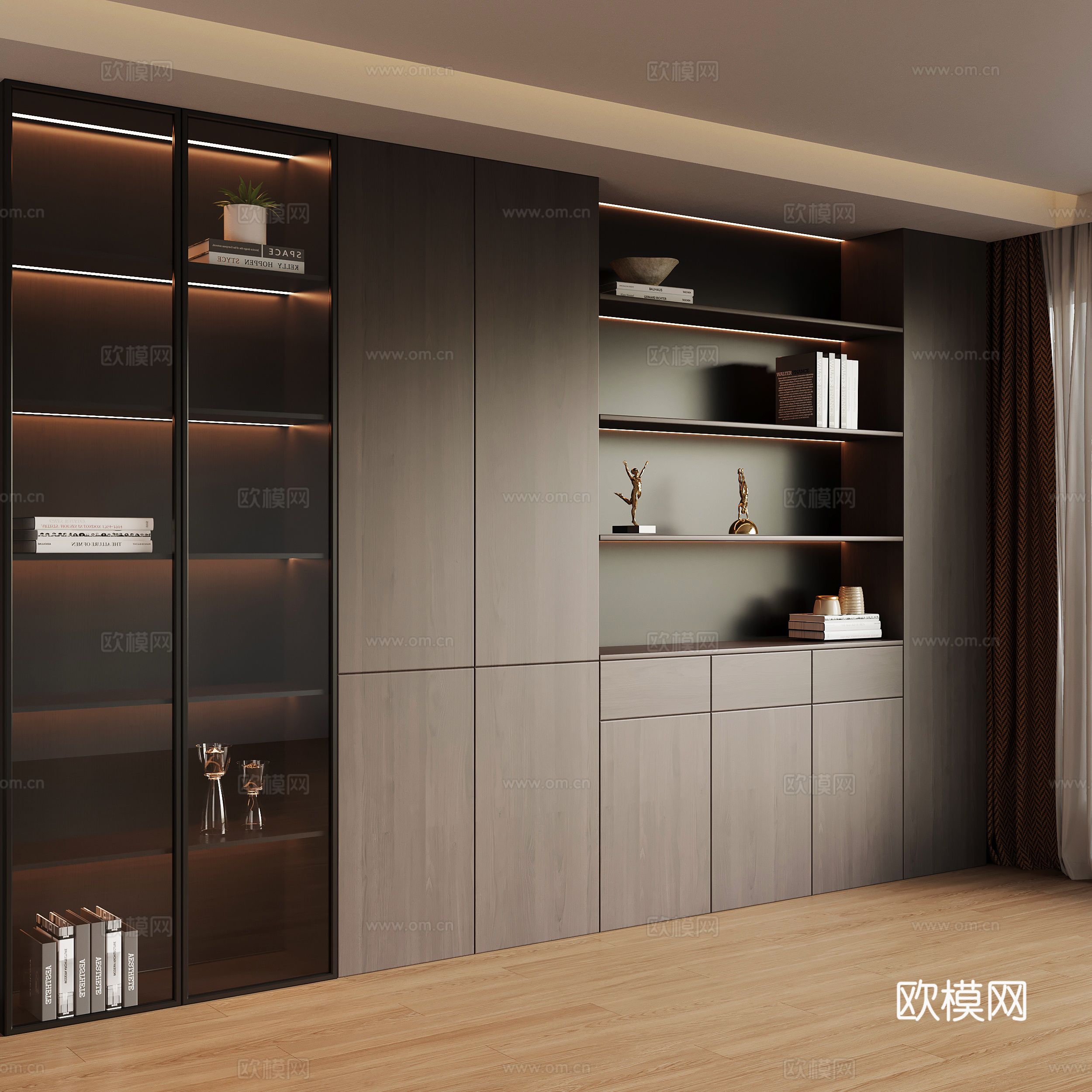 现代意式书柜 置物柜su模型