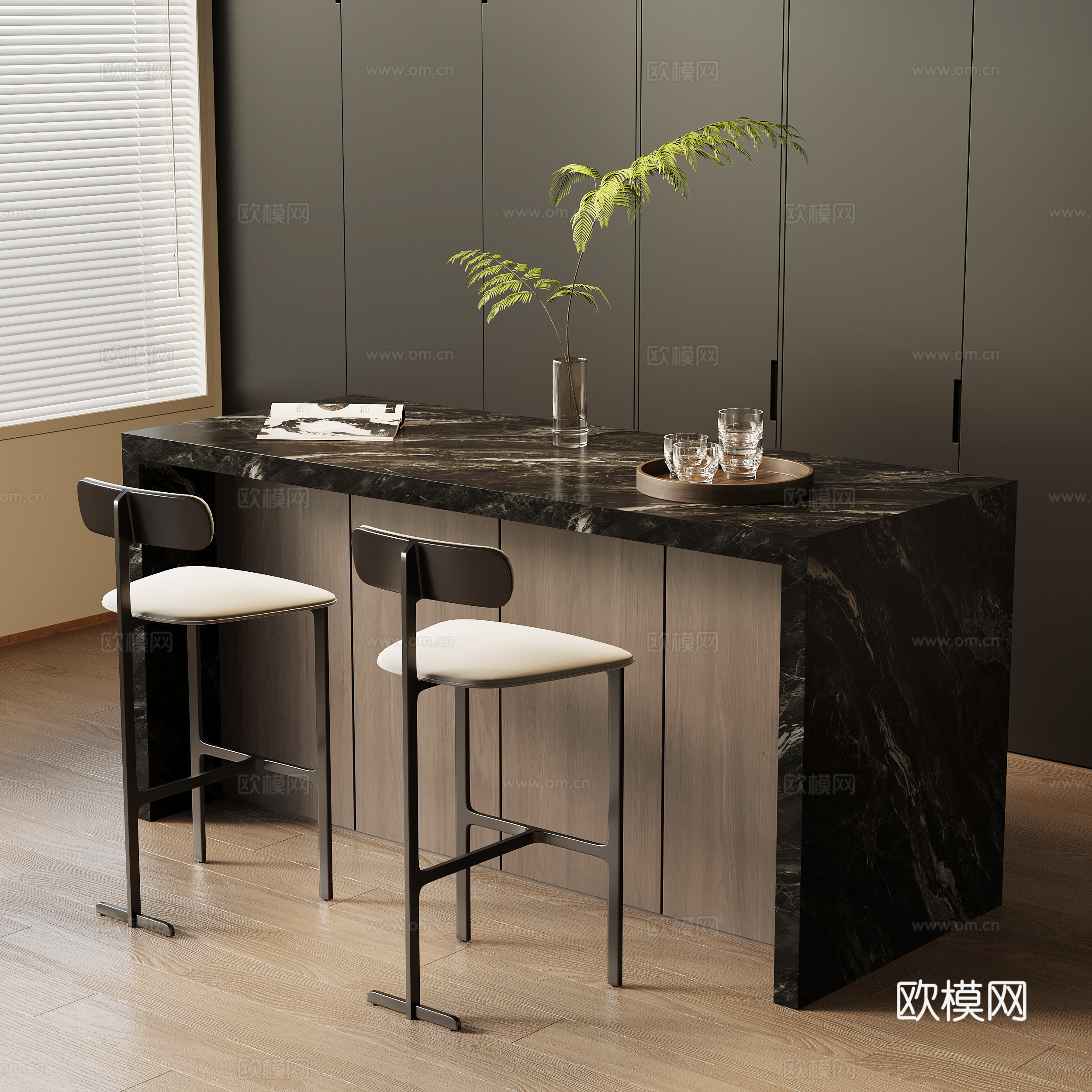 现代意式吧台su模型