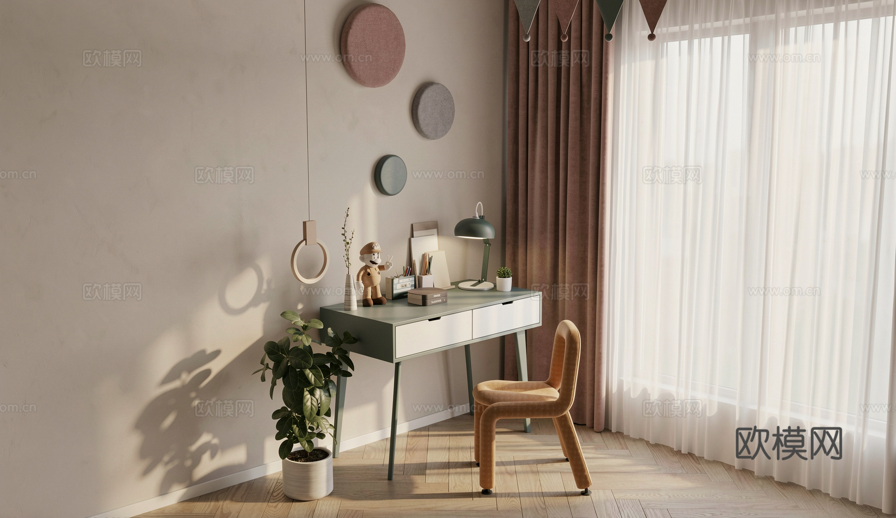 现代儿童书桌椅su模型