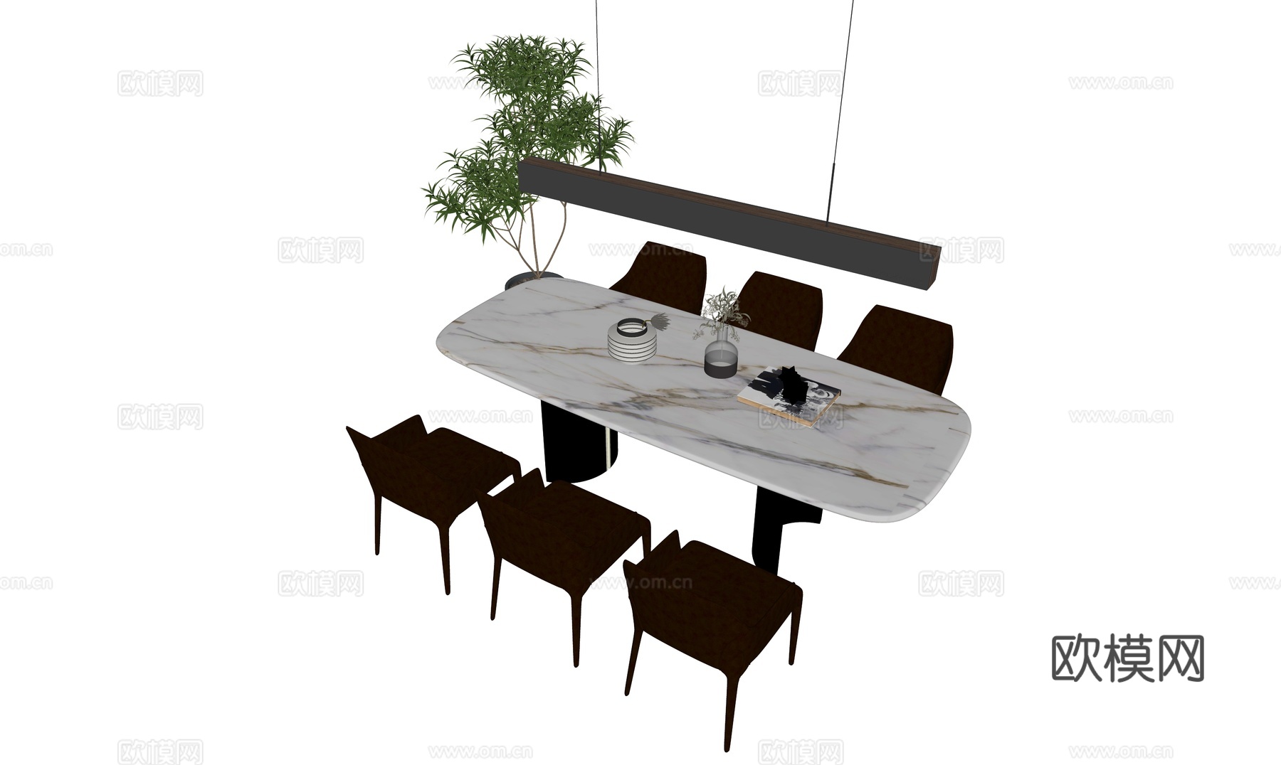 现代餐桌椅组合_皮椅su模型