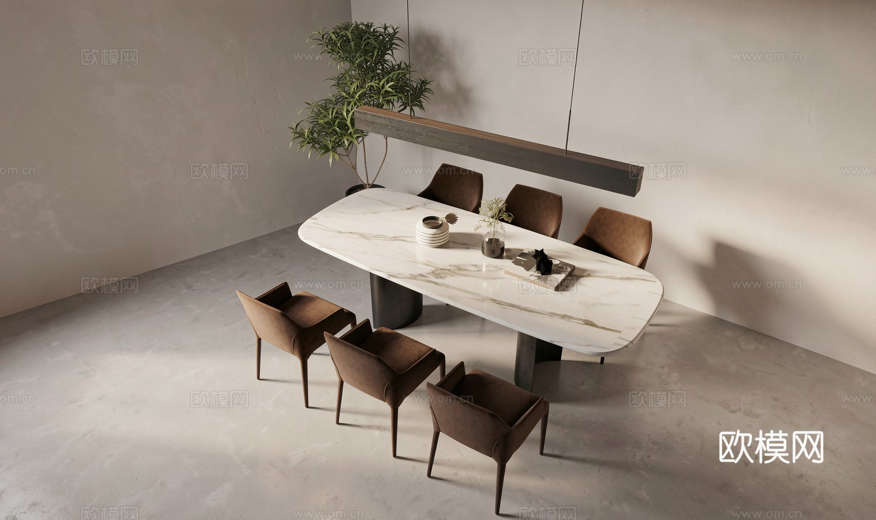 现代餐桌椅组合_皮椅su模型