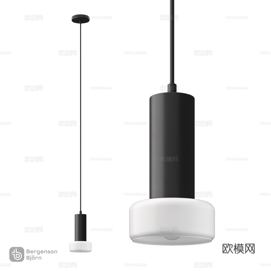 菌菇吊灯，直径15x25厘米，黑白双色3d模型下载