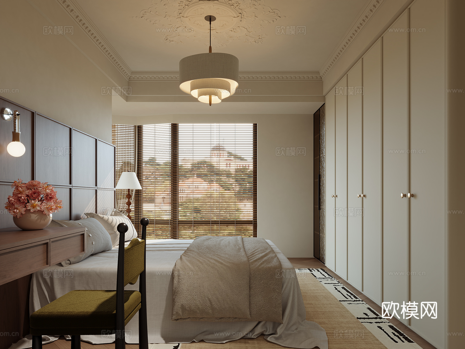 美式中古风卧室3d模型下载