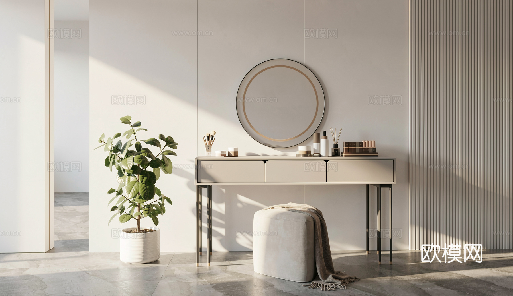 现代梳妆台梳妆镜子化妆品su模型