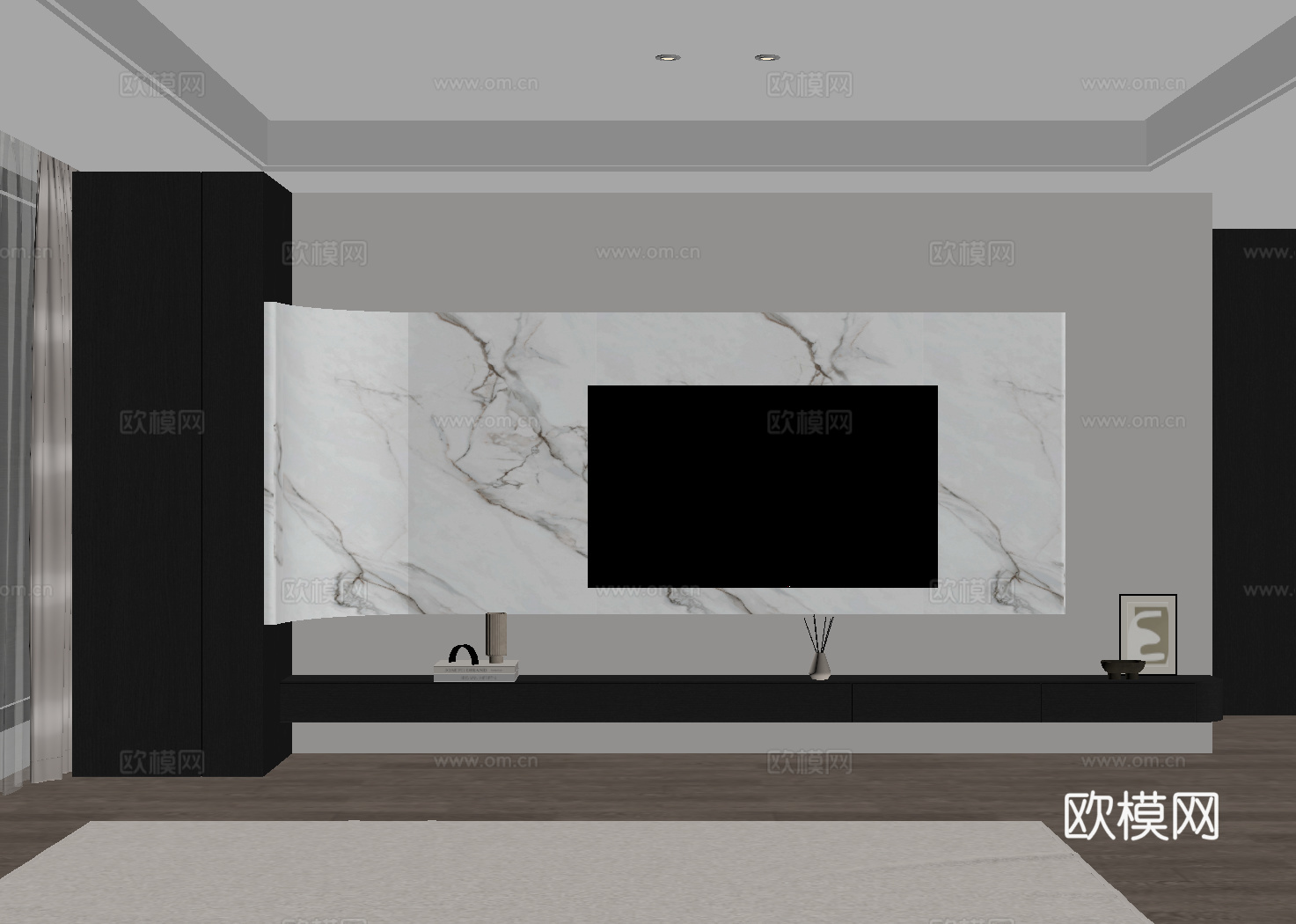 现代意式电视背景墙su模型
