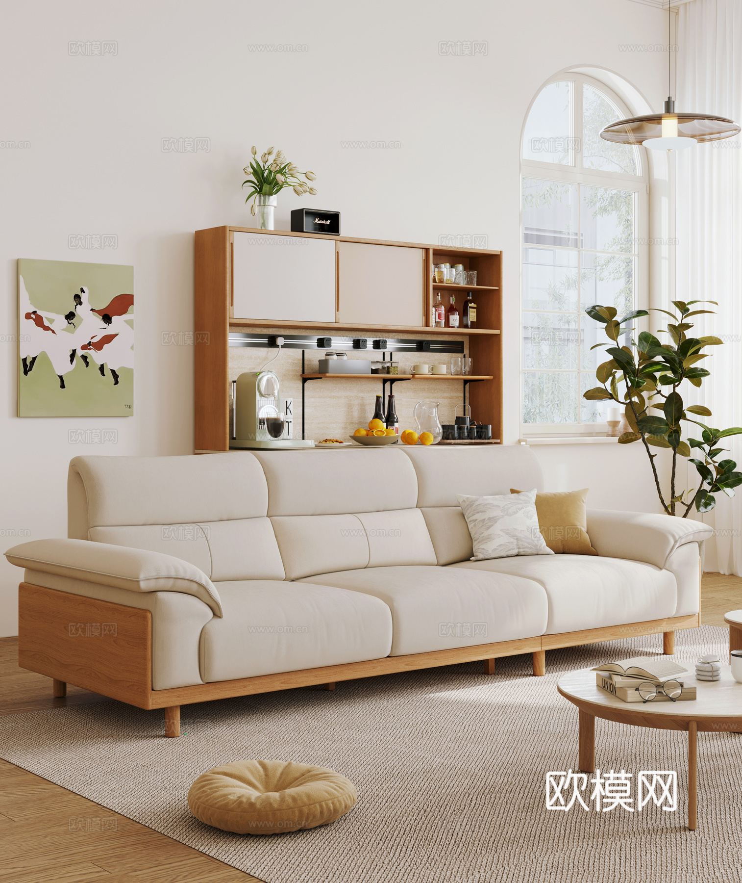 现代实木沙发 原木多人沙发 布艺沙发3d模型下载