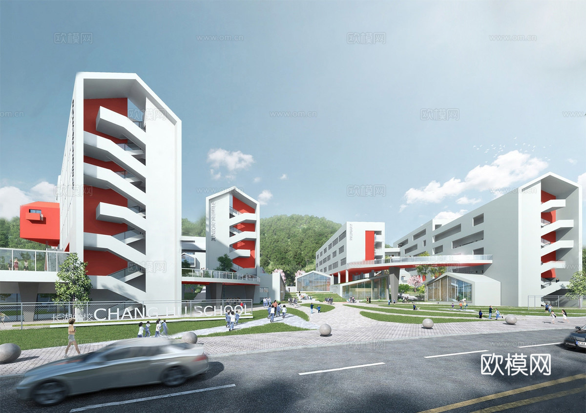 现代学校建筑  中小学建筑 艺术培训学校 教学楼建筑su模型