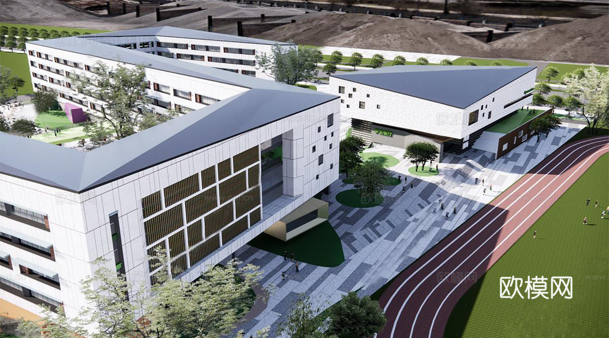 现代学校建筑  中小学建筑 学校鸟瞰图 艺术培训学校su模型