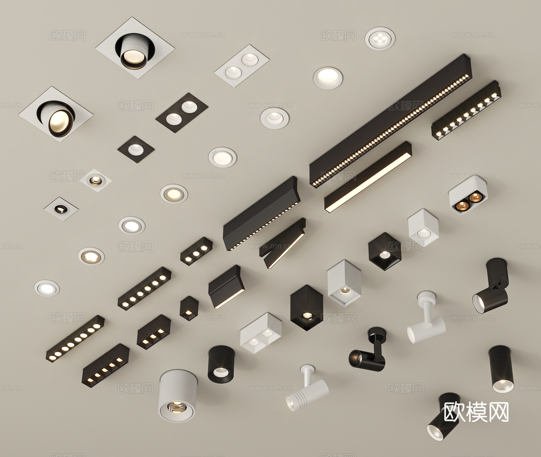 现代筒灯射灯su模型