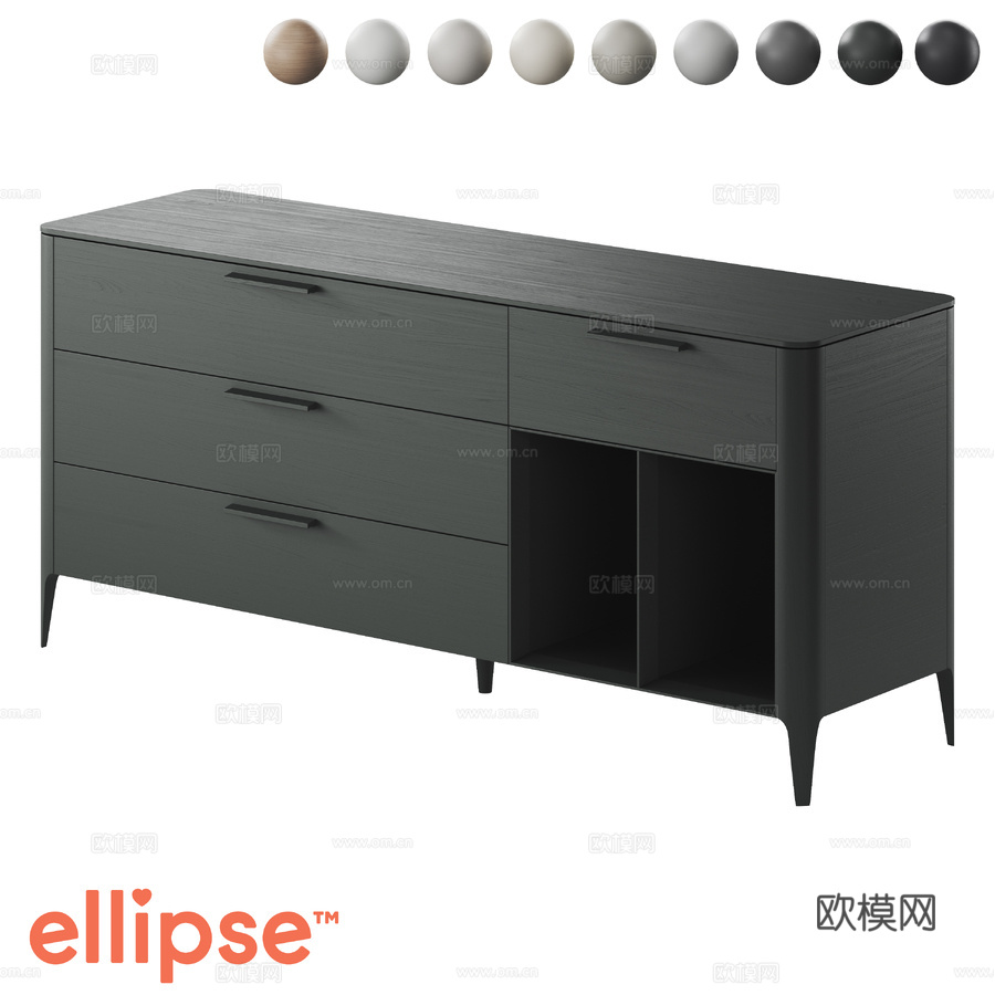 OM 橡木柜 4 抽屉 2 层板款3d模型下载