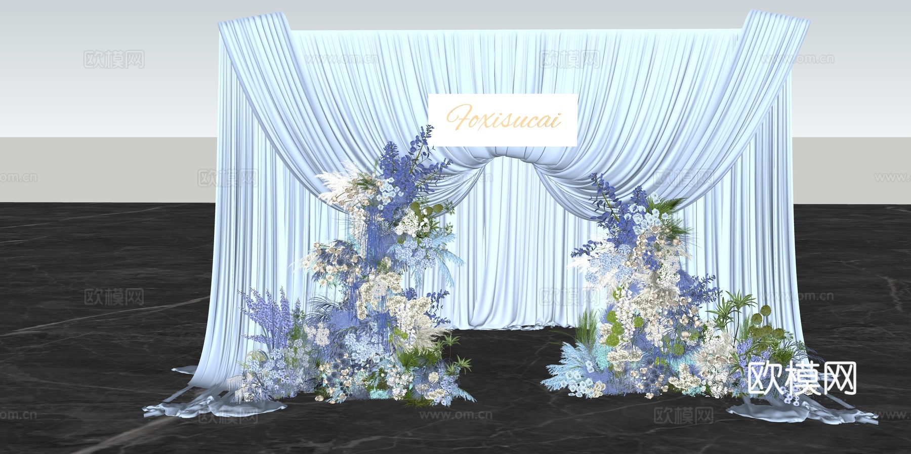 蓝色布幔通道门头婚礼花艺美陈su模型