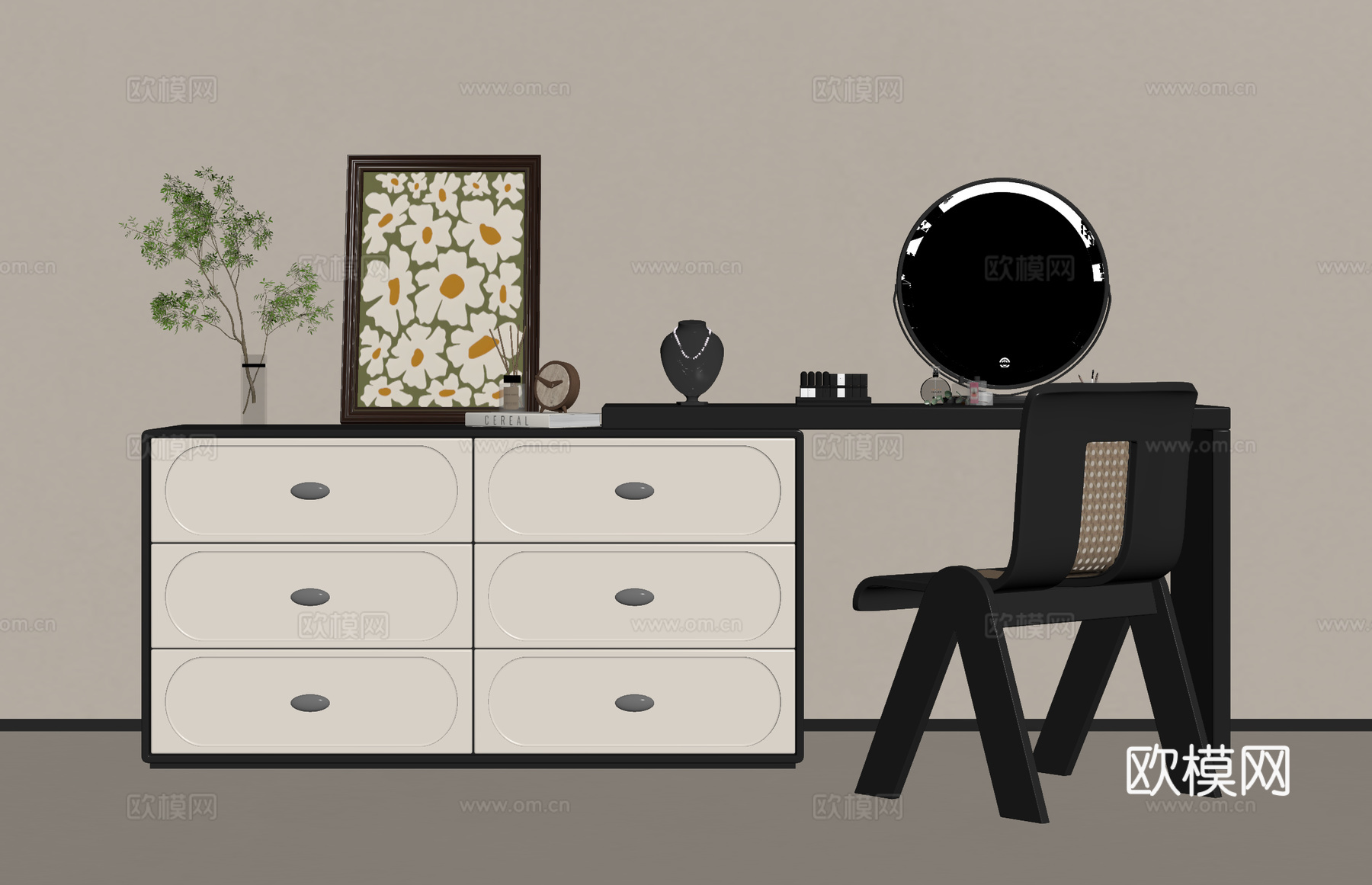 法式奶油梳妆台su模型