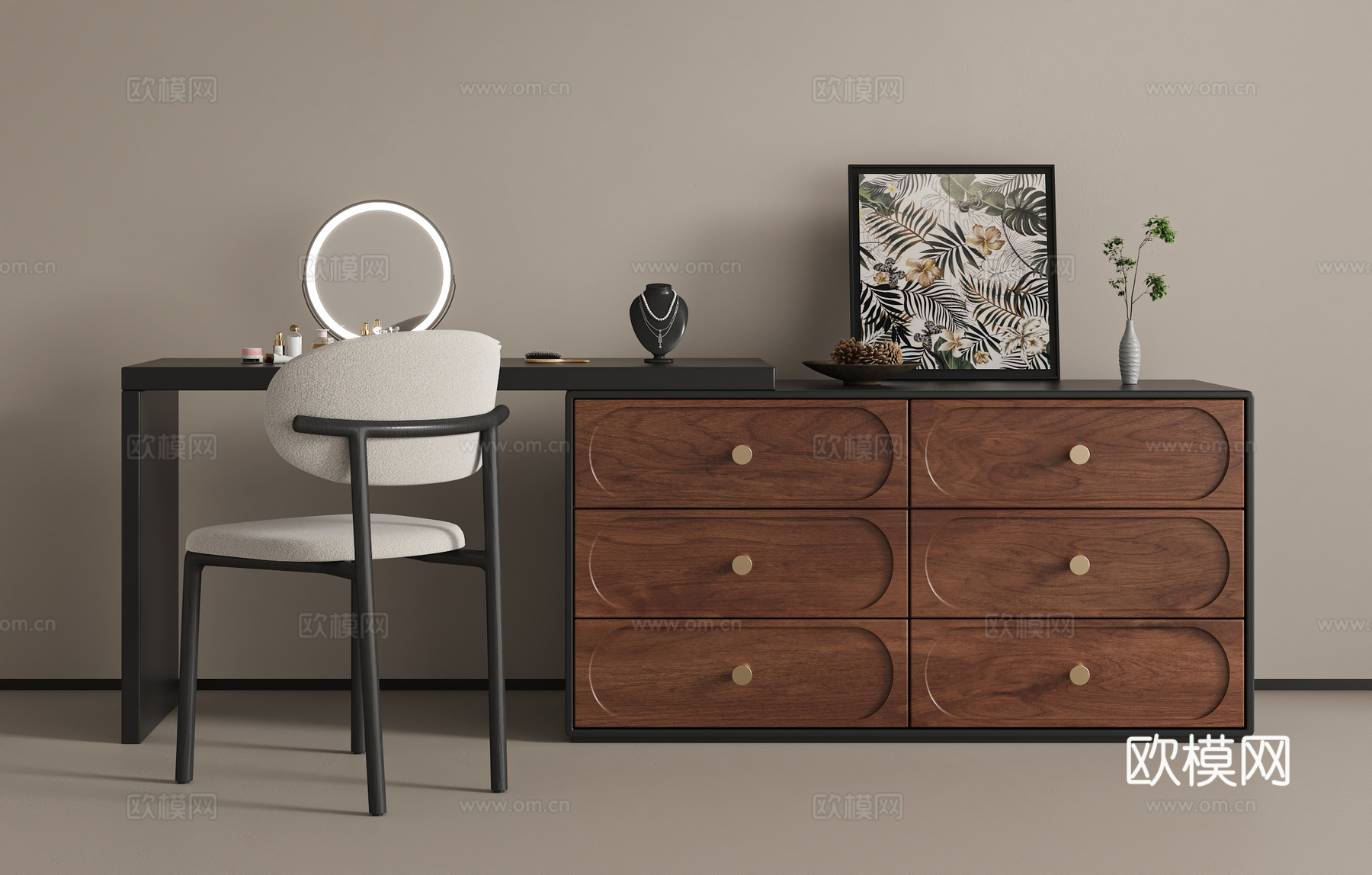 现代复古梳妆台su模型