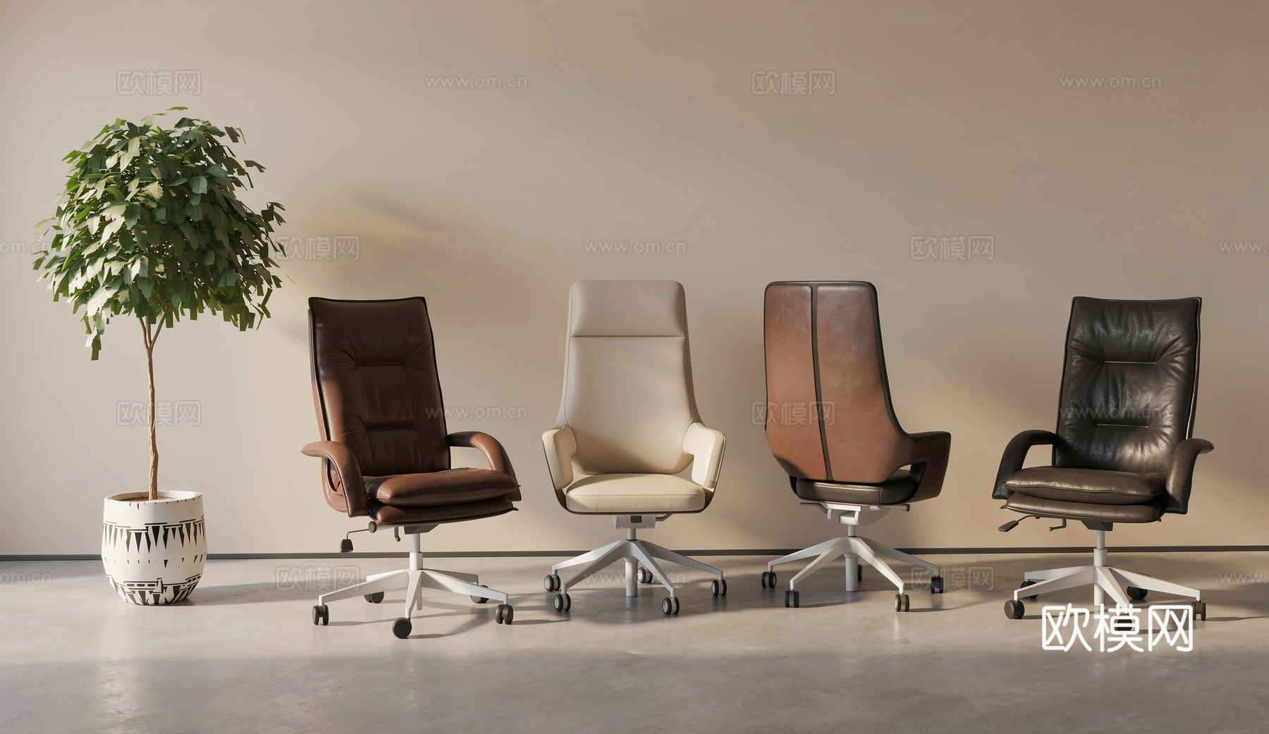 现代办公椅_老板椅_扶手椅_办公椅_有滑轮su模型
