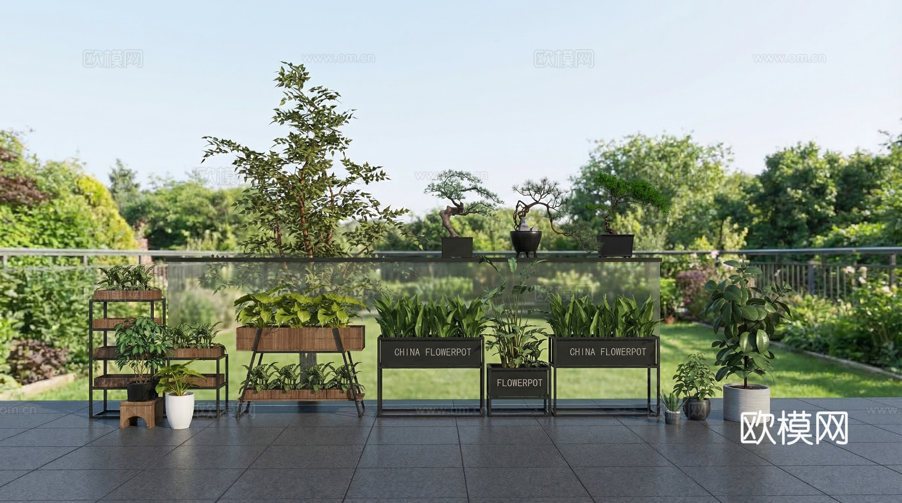 现代风格花架 盆栽 绿植盆景su模型
