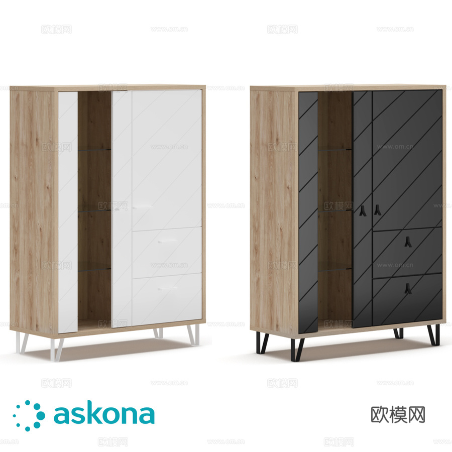 带抽屉和玻璃门的双门柜 阿吉拉3d模型下载