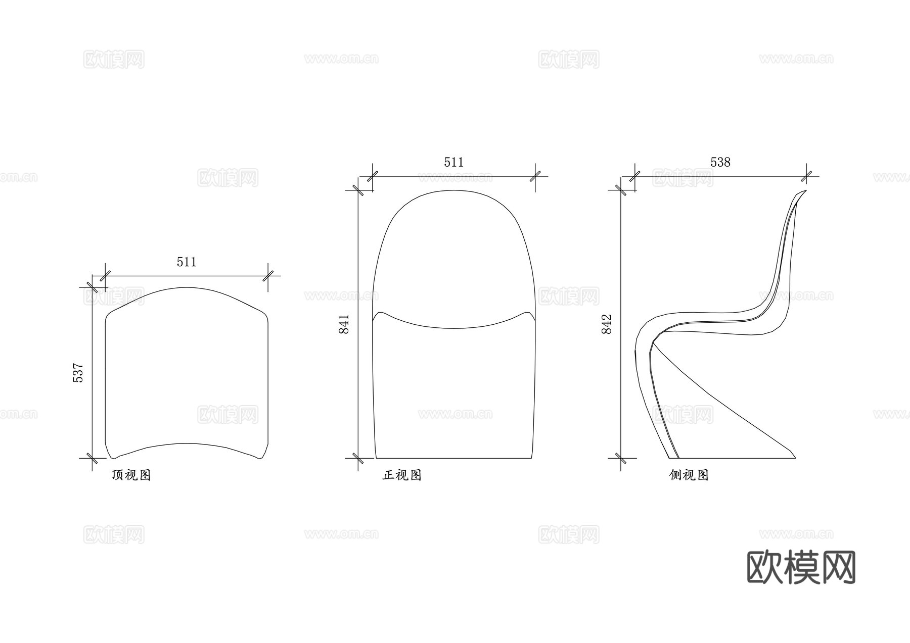 潘顿S椅 美人椅 悬臂椅 S形椅 一体成型椅cad施工图