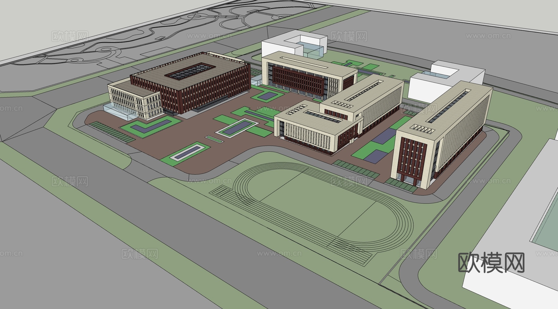 现代学校建筑  中小学建筑 学校鸟瞰图 艺术培训学校su模型