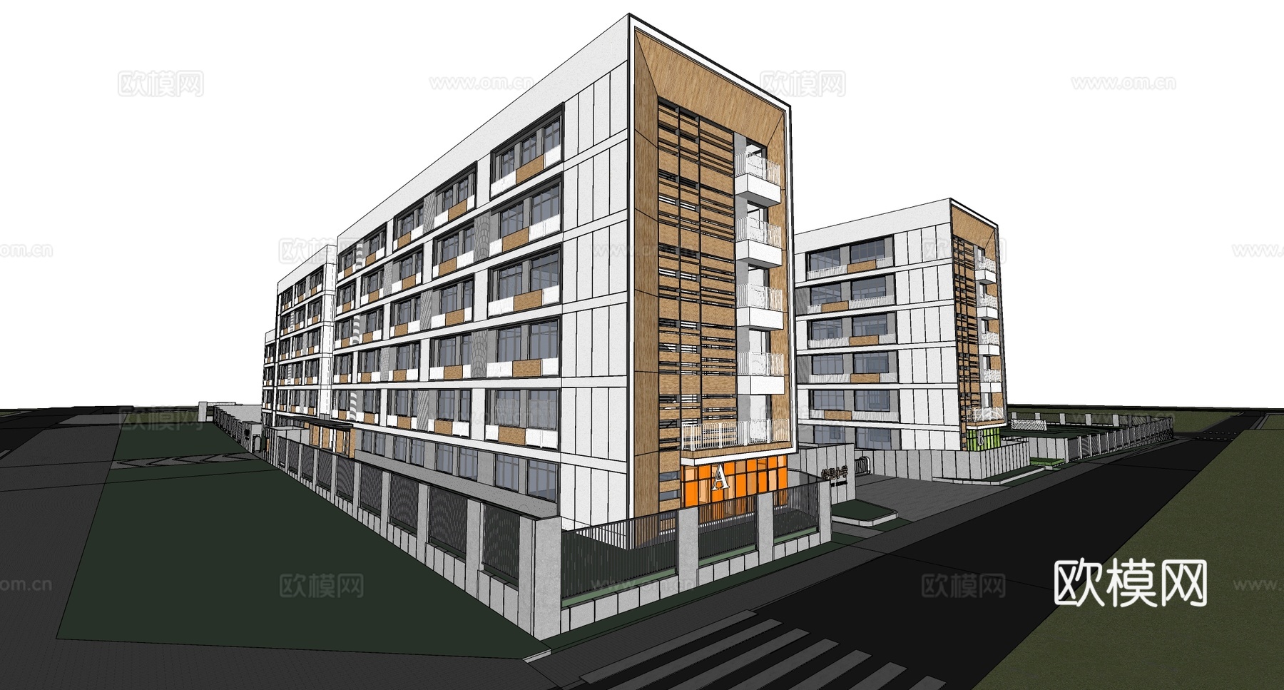 现代学校建筑  中小学建筑 教学楼建筑 艺术培训学校su模型