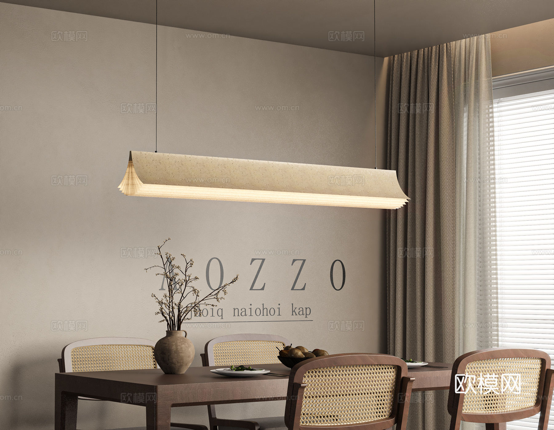 侘寂艺术吊灯 餐厅吊灯 长条吊灯su模型