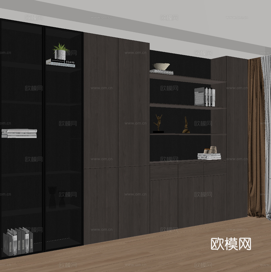 现代意式书柜 置物柜su模型