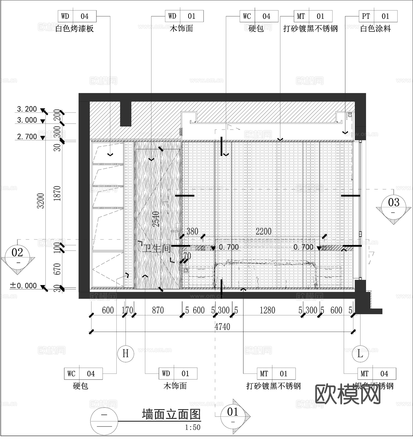 墙面节点 卧室墙面 硬包墙面 床头背景墙cad施工图