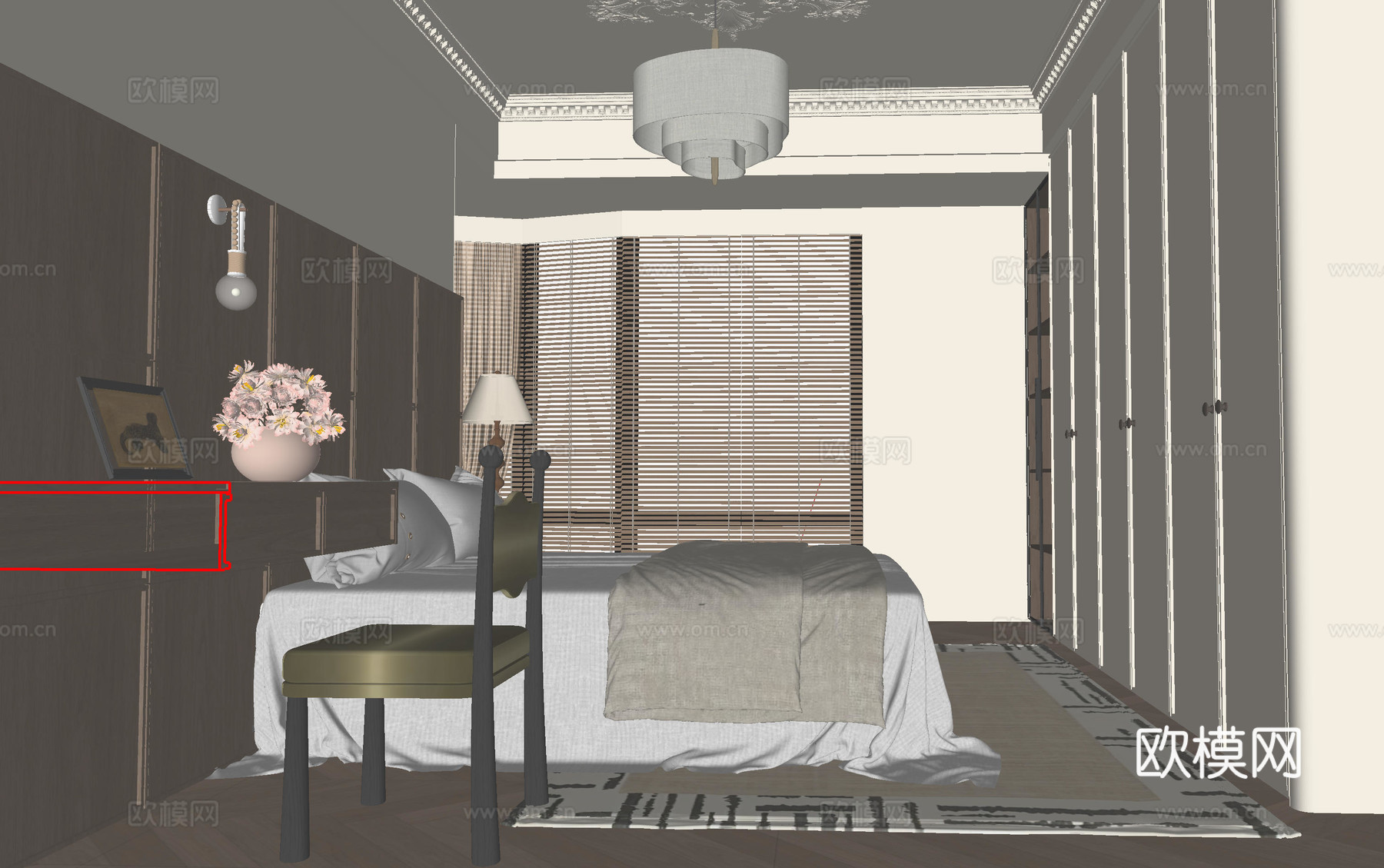 美式中古风卧室su模型