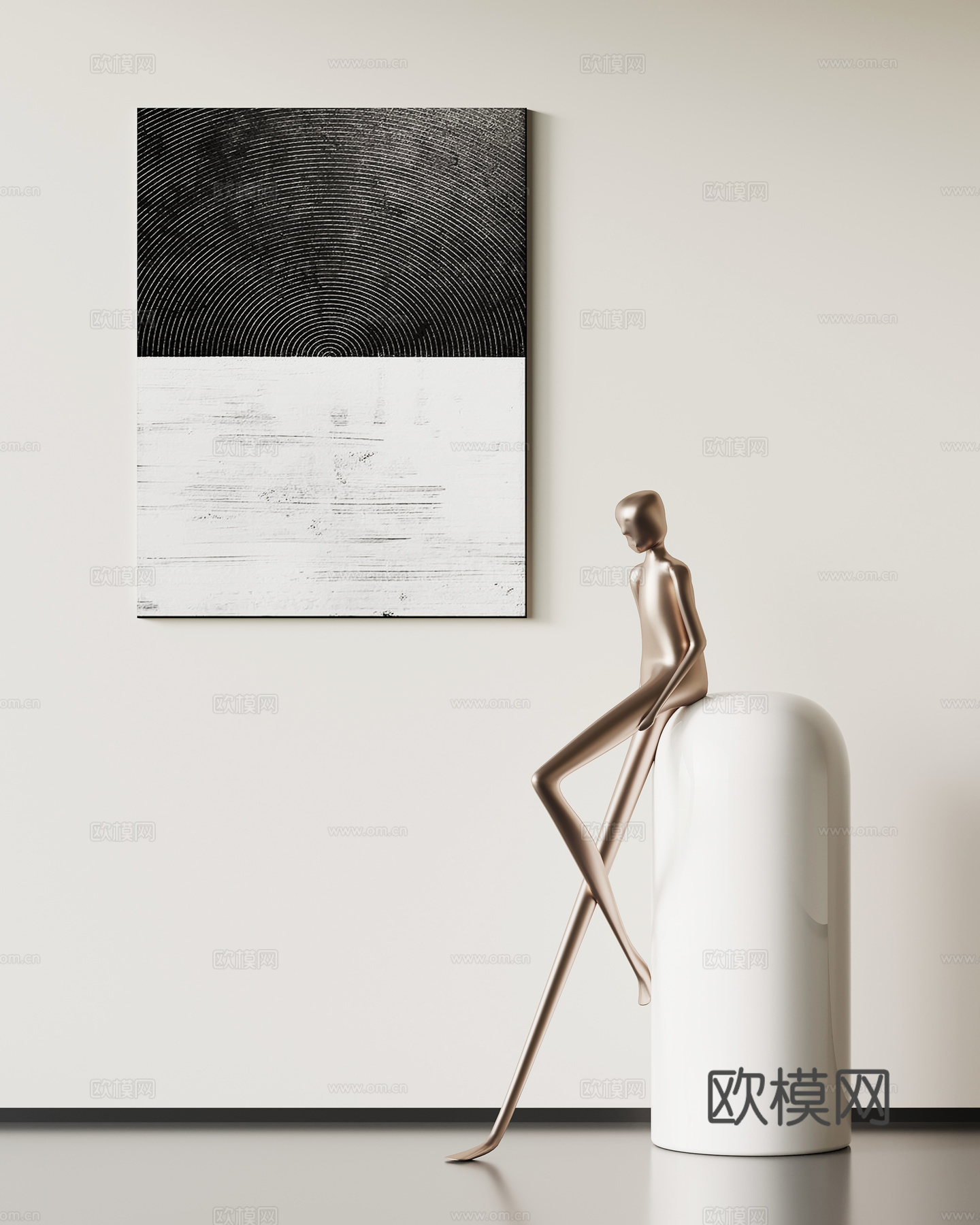 现代意式落地雕塑su模型