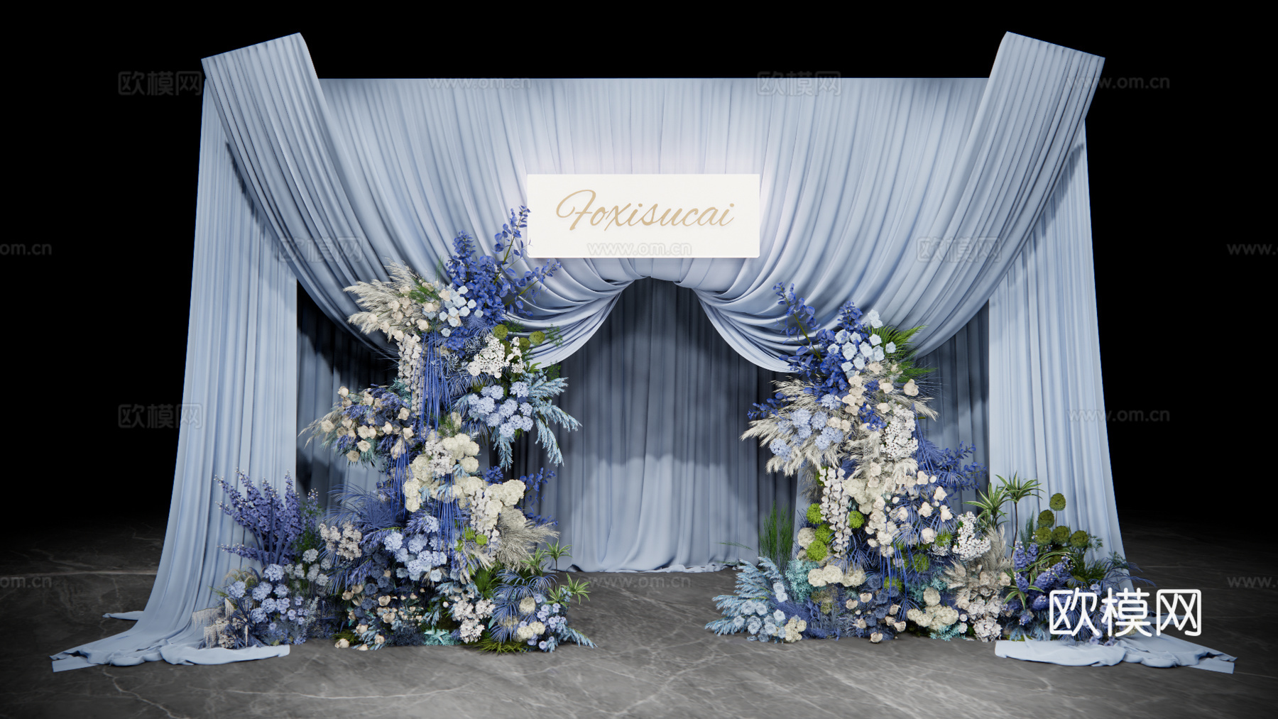 蓝色布幔通道门头婚礼花艺美陈su模型