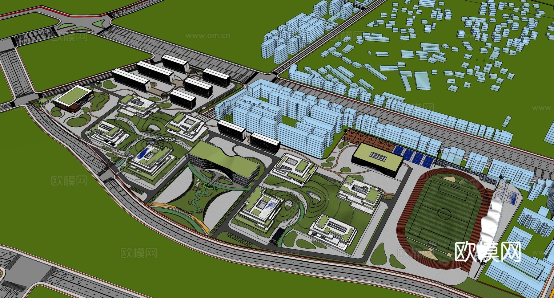 现代学校建筑_学校操场_教学楼学校_学校建筑_特色建筑su模型
