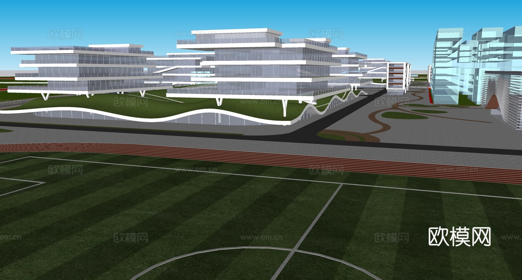 现代学校建筑_学校操场_教学楼学校_学校建筑_特色建筑su模型