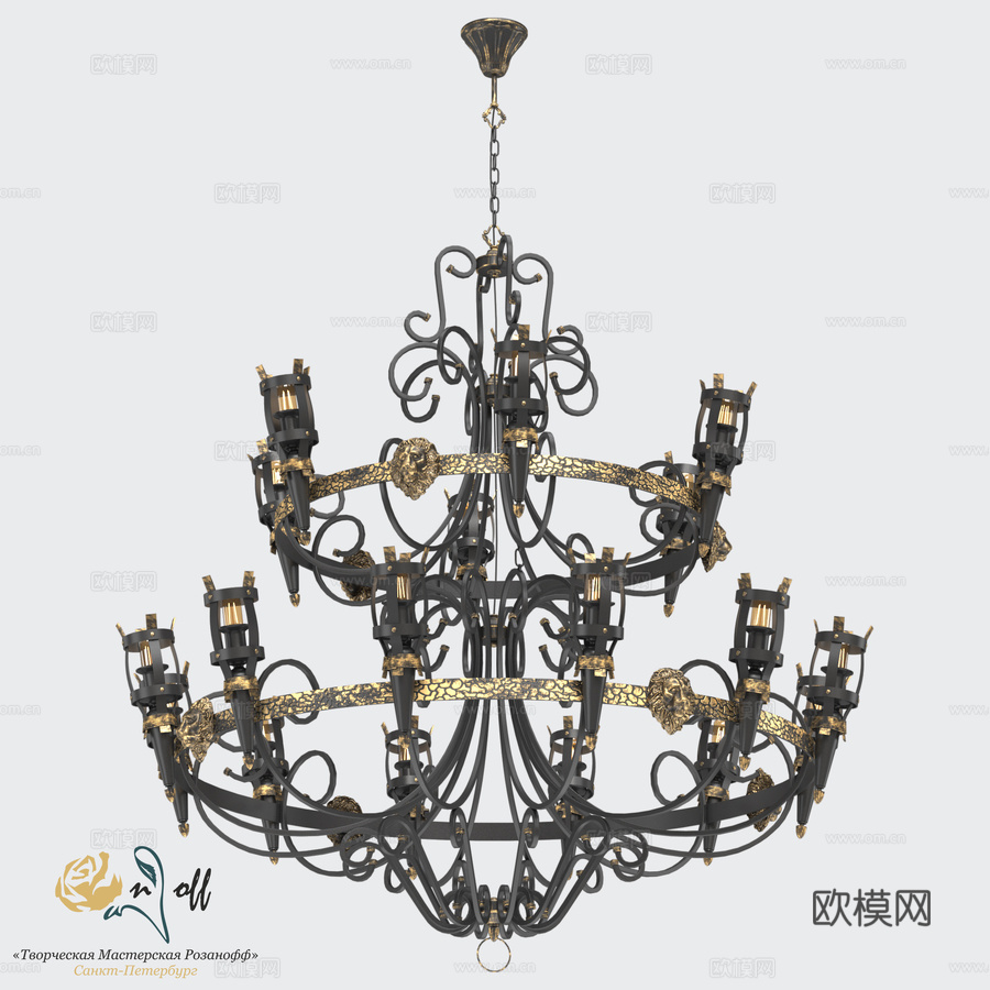 大型狮子造型吊灯 RS121 12+63d模型