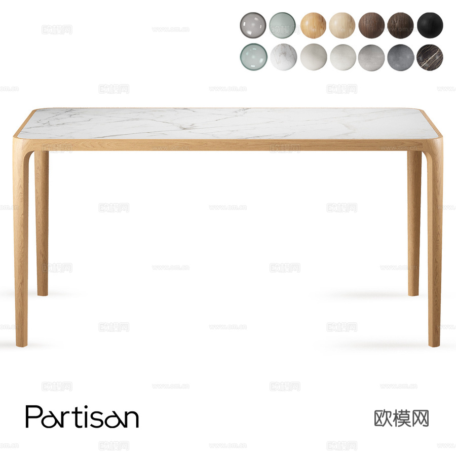 OM Partisan Kasauri瓷质石器餐桌+玻璃餐具3d模型下载