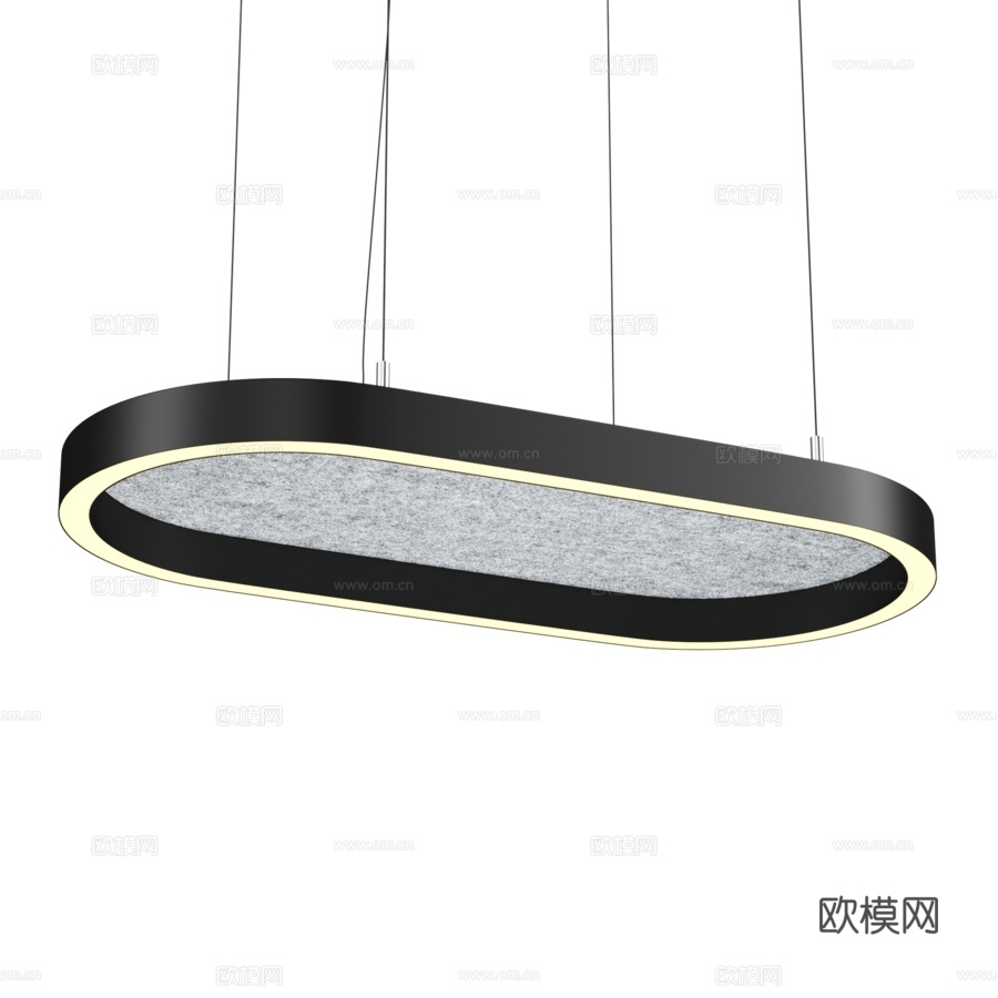 声学吊灯椭圆形灯具 1200x600mm 6500K 黑色3d模型下载