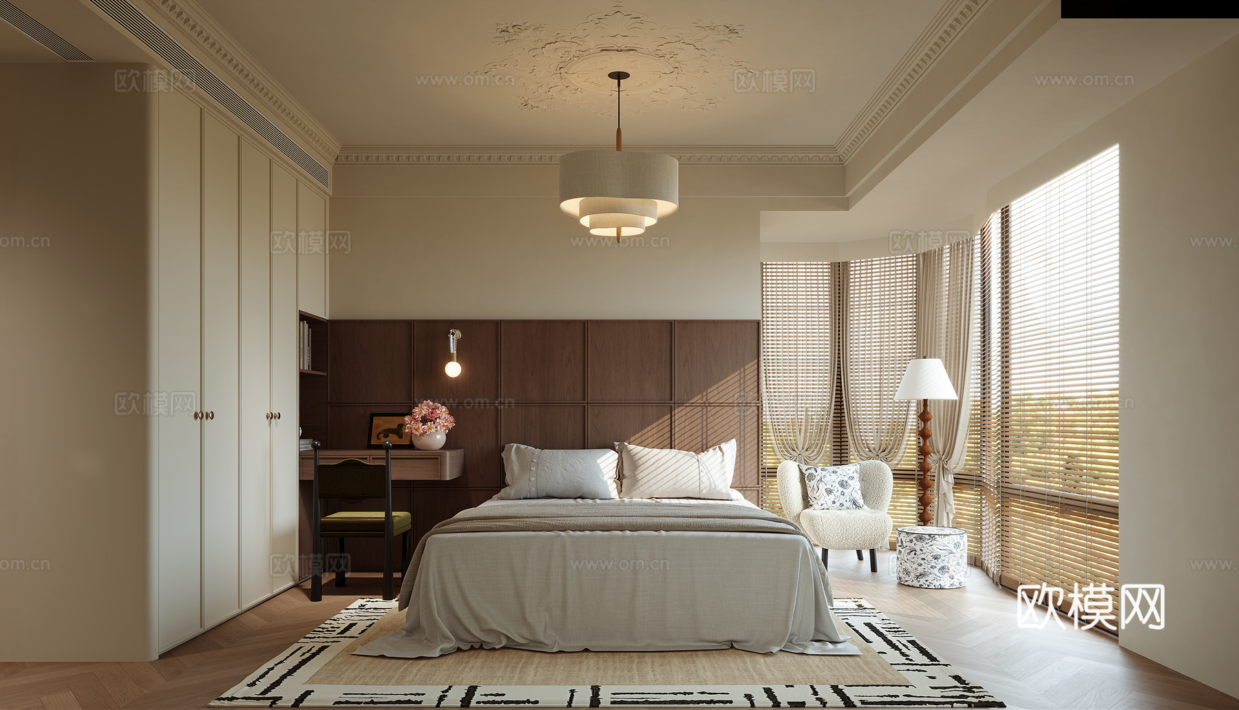 美式中古风卧室3d模型下载