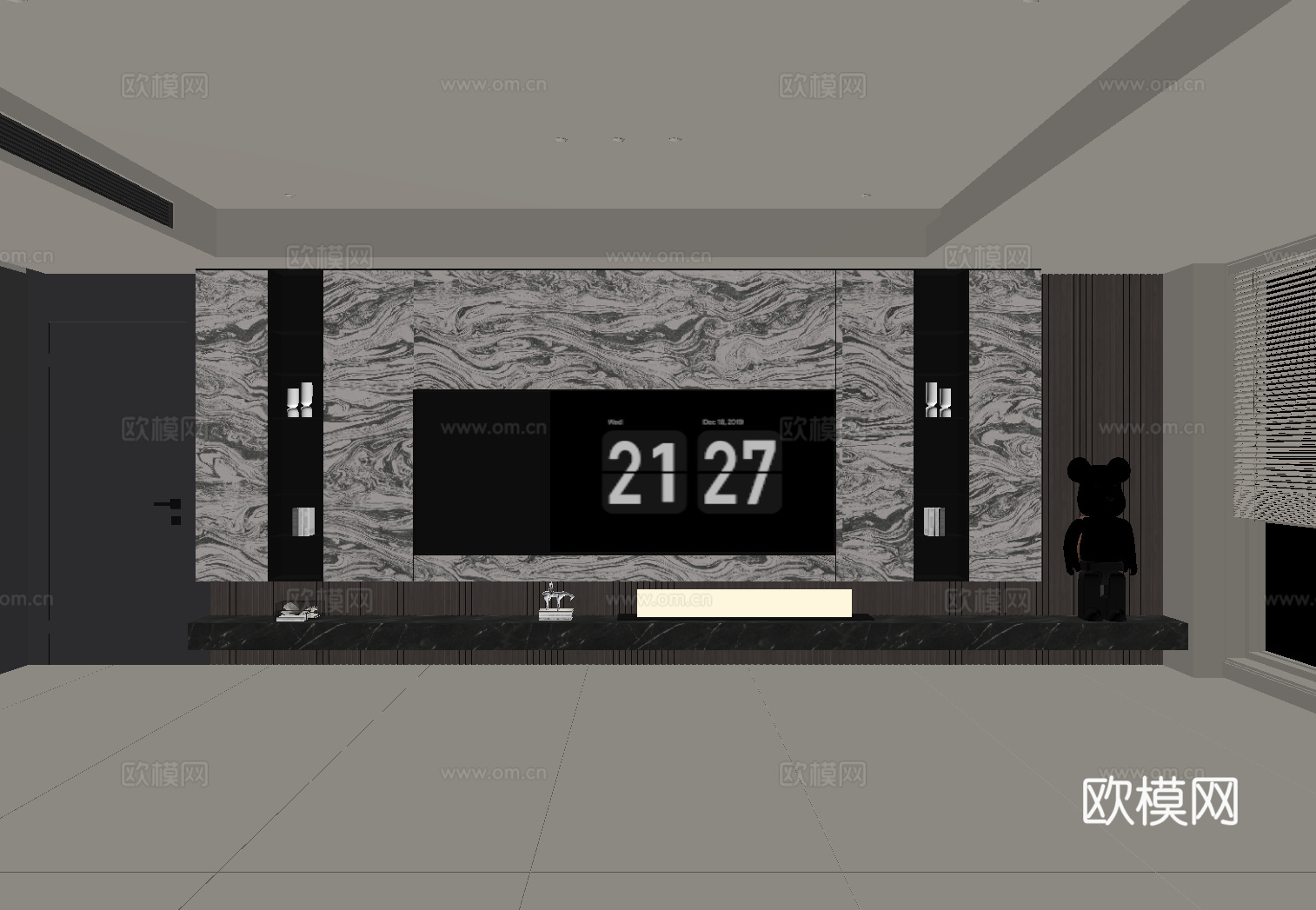 现代意式电视背景墙su模型