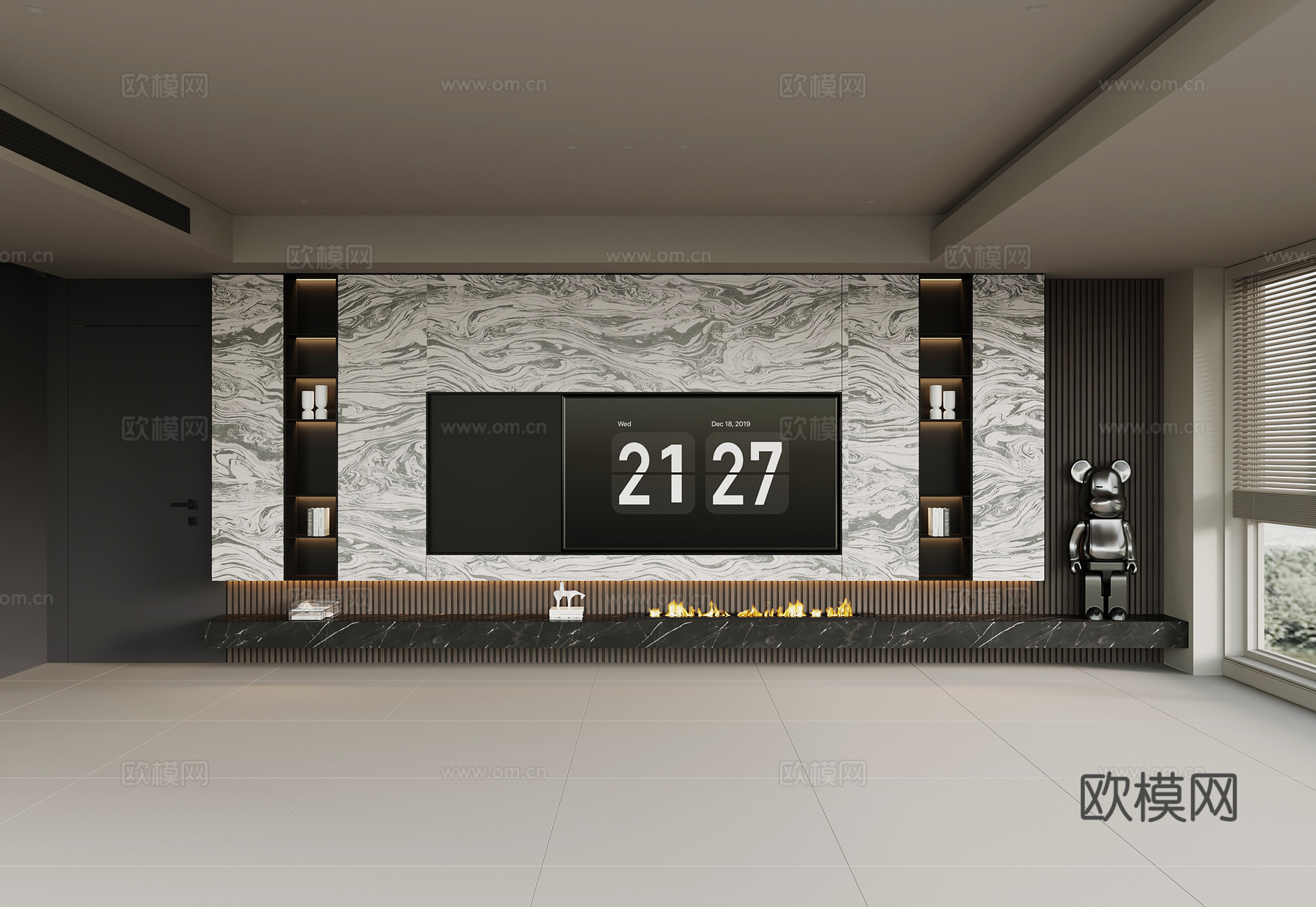 现代意式电视背景墙su模型