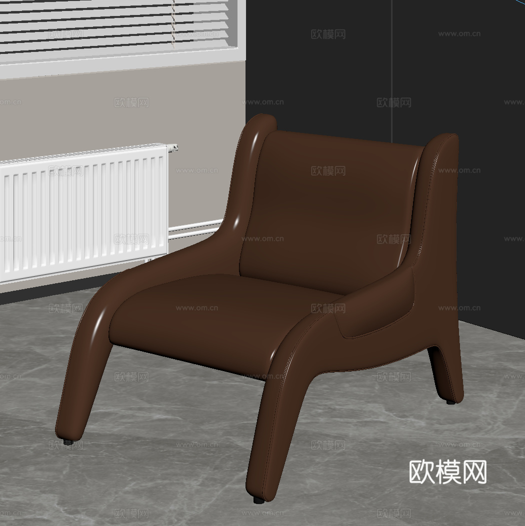 现代意式休闲椅 单人沙发 皮质沙发su模型
